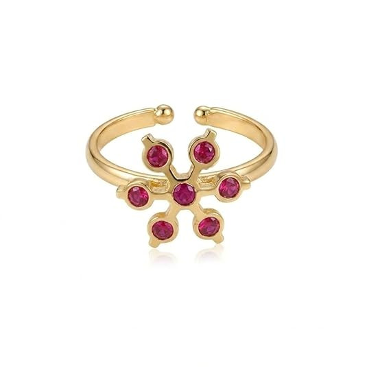 TA Panchaloha Gold Plated Floral stone Ring for Women, Adjustable Five Metal Ring with Ruby Stones, elegant Impon Design for girls