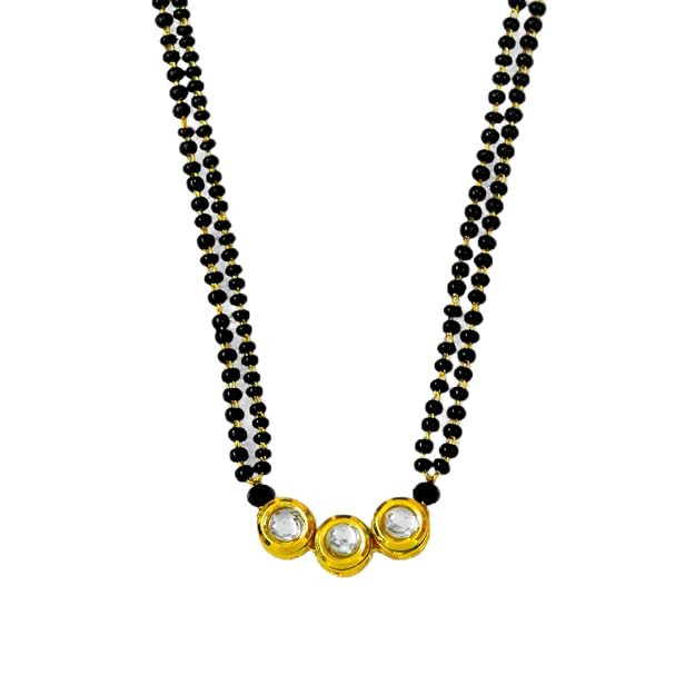 TA  Traditional Kundan Mangalsutra with Double Black Beaded Chain, Gold-Toned Pendant
