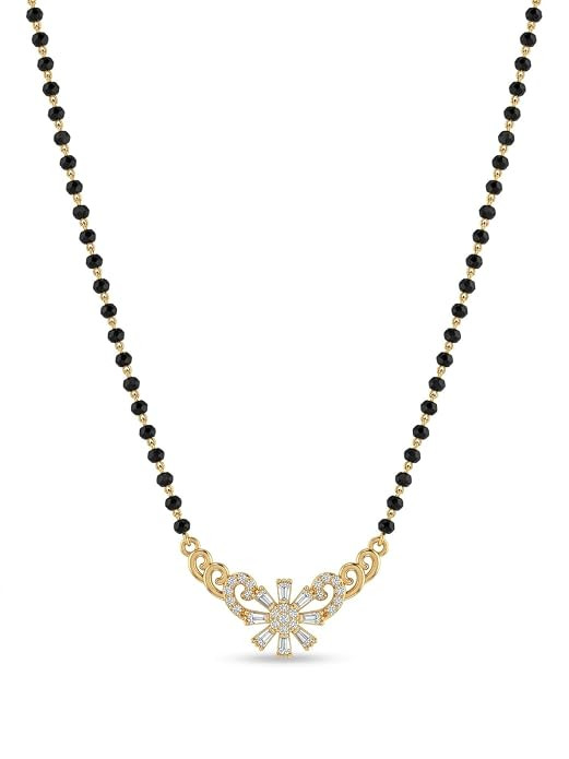 TA  Rose Gold Plated Mangalsutra for Women, Modern Geometric Pendant with American Diamonds, Black Beads Necklace