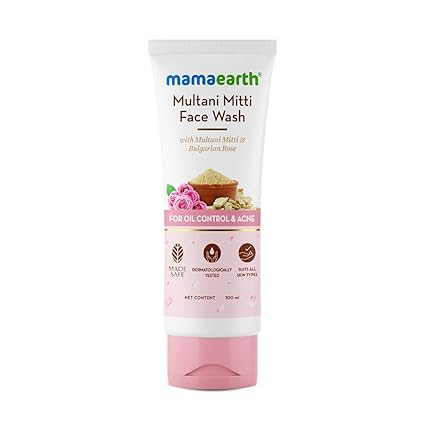 ta Mamaearth Multani Mitti Face Wash with Multani Mitti & Bulgarian Rose For Oil Control & Acne | Suits All Skin Types | Hydrating & Gentle | Paraben-Free | No Silicones | Sulphate-Free | For Men & Women | 100 ml
