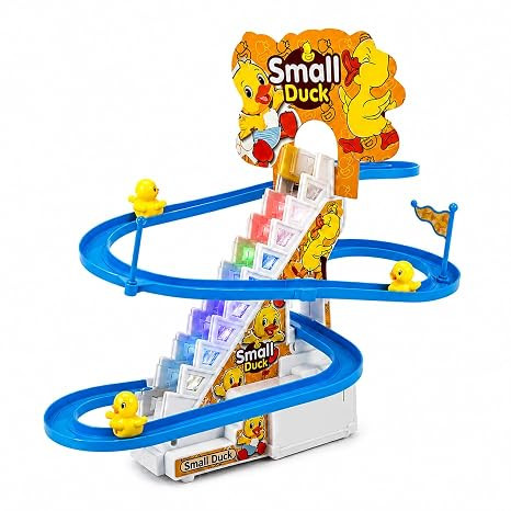 TA Small Duck Slide Toy with Climbing Stairs, Music & Lights | Duck Track Train Set for Kids | Moving Duck Toy for Toddlers 1-4 Years | Interactive Baby Crawling & Indoor Play
