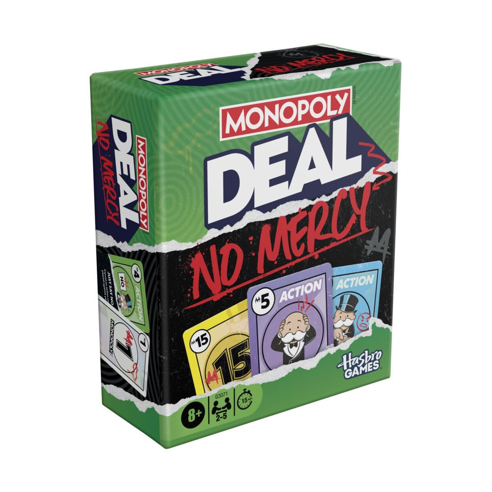 TA Monopoly Deal No Mercy Card Game – Ruthless Monopoly Deal Edition – Fun Family Games for Kids, Teens, and Adults – 15 Mins. – 2-5 Players – Ages 8+