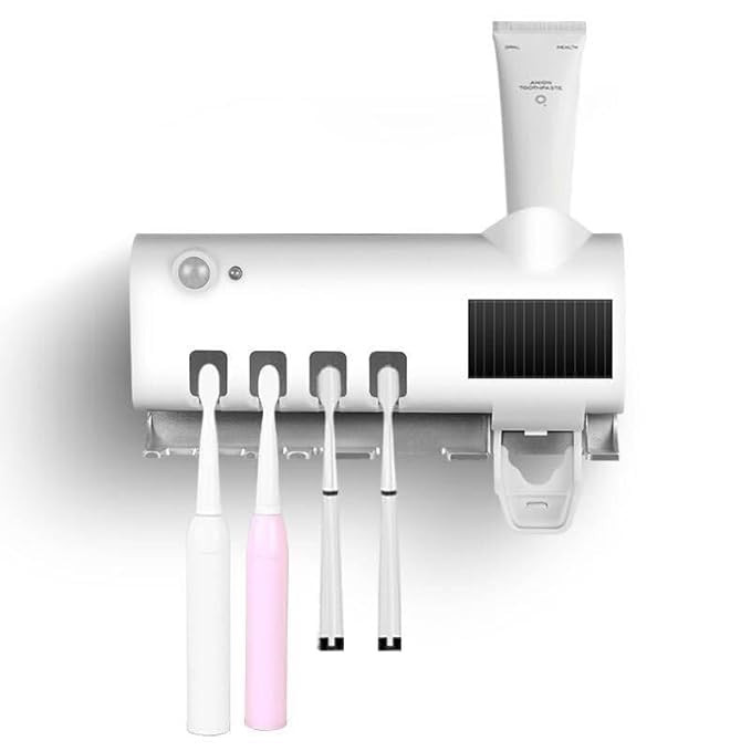 TA  Toothbrush Sanitizer, Bathroom Toothbrush Holder Wall Mounted Ultraviolet Light Sterilizer,Toothbrush Organizer for Home, Bathroom, Shower (White)
