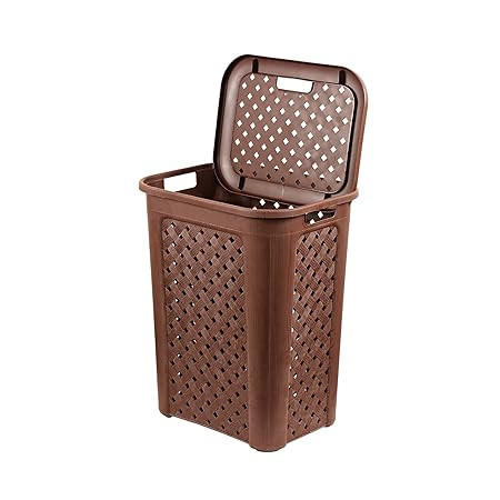 Cello Classic Plastic Laundry Basket with Lid, 30 Litres, Brown | Lightweight and Portable | Storage Organizer | Convenient Handling | Useful For Storing Clothes, Toys, Books