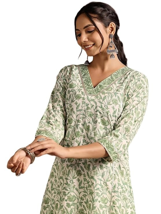 New Cotton Leaf Printed Casual Straight Kurta for Women | Women Formal Kurti