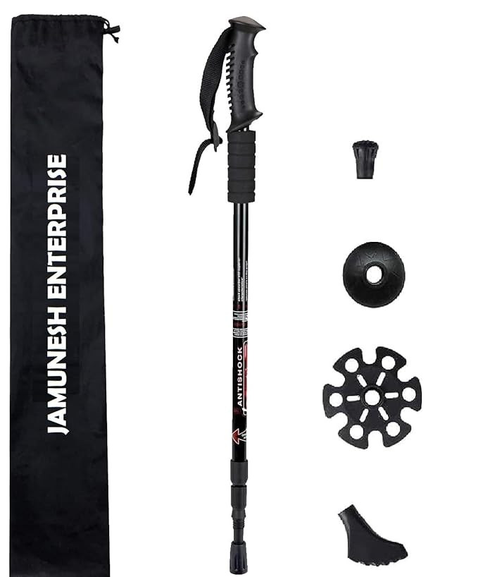 Rubber Trekking Poles - Lightweight Collapsible Hiking Poles Anti Shock, Walking Sticks, Adjustable Trekking Pole for Men & Women (Black 1 Pack)