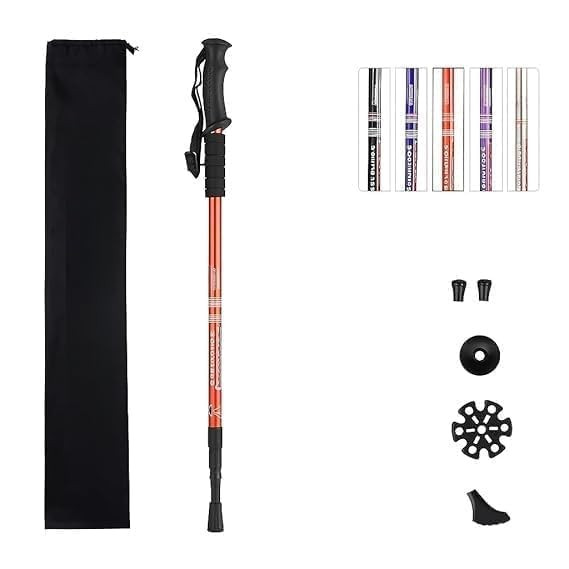 Trekking Poles, Collapsible Lightweight Shock-Absorbent Hiking Walking Sticks Adjustable Aluminum Hiking Poles for Women Men Kids (1Pack of Red)
