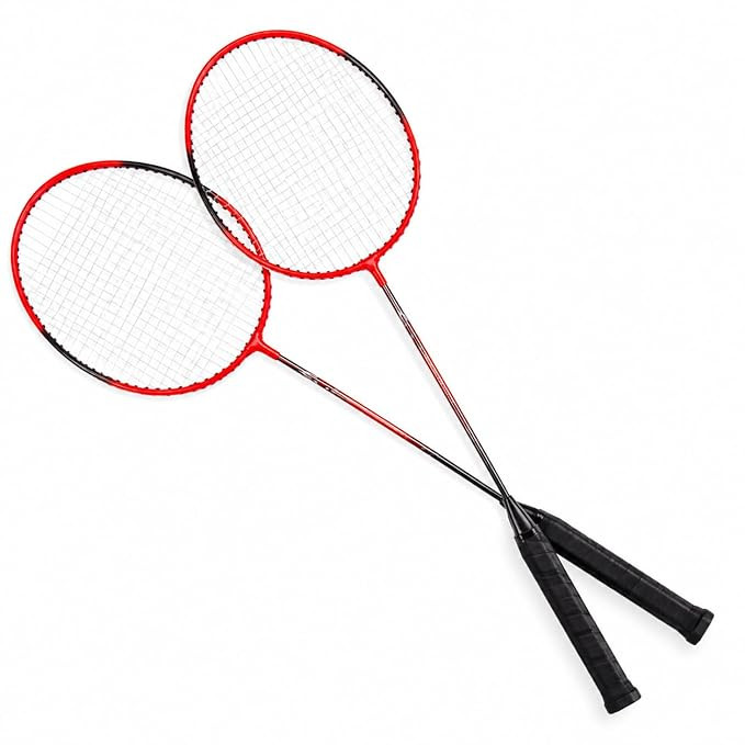 50 Badminton Racket Set of 2 with Full Cover | Aluminium Frame Steel Shaft Racquet | ISO Head Lightweight Hobby Play Badminton Kit for Kids Adults