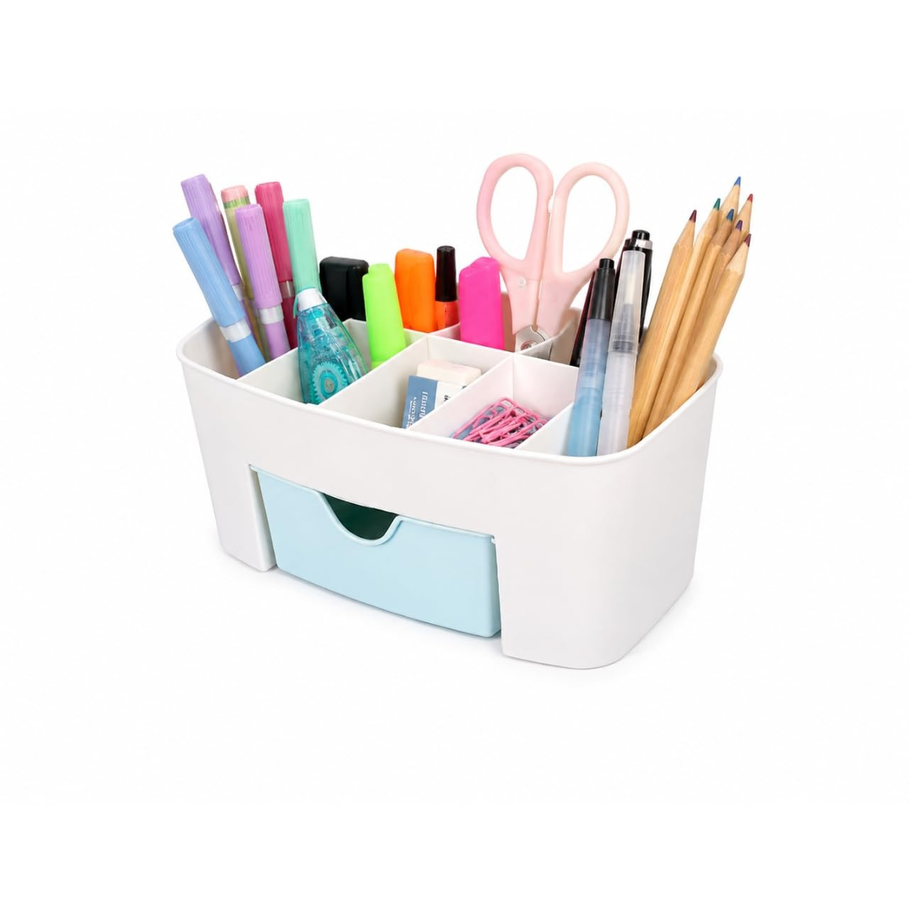 Multipurpose Desk Organizer with Drawer, Plastic Storage Organizer Box for Cosmetics, Makeup, Pens, Pencils, Office Supplies, Stationery, Beauty Accessories, Desktop & Study Table Organizer, (colour)