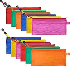 Plastic Multipurpose Waterproof Zipper Pouches Document Holder/Pen Pencil Case/Stationery Storage Bags/Cosmetic Pouch/Travel Organizer (Multicolor, Small Size) (Pack Of 10)