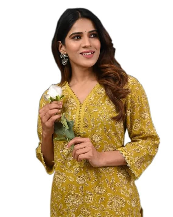 Womens Printed Cotton Straight Kurti for Girls Regular Wear Stylish Long Kurta