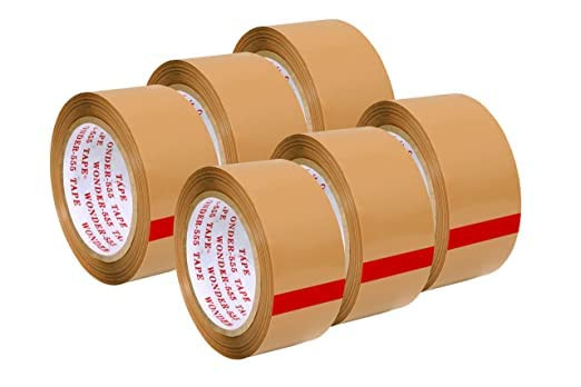 WONDER 555| BROWN BOPP Packing Tape|CELLO TAPE| 2 Inch X 65 Meters Long-Pack of 6, Strong Heavy-Duty Industrial Shipping Packaging Tape for Moving Office and Storage