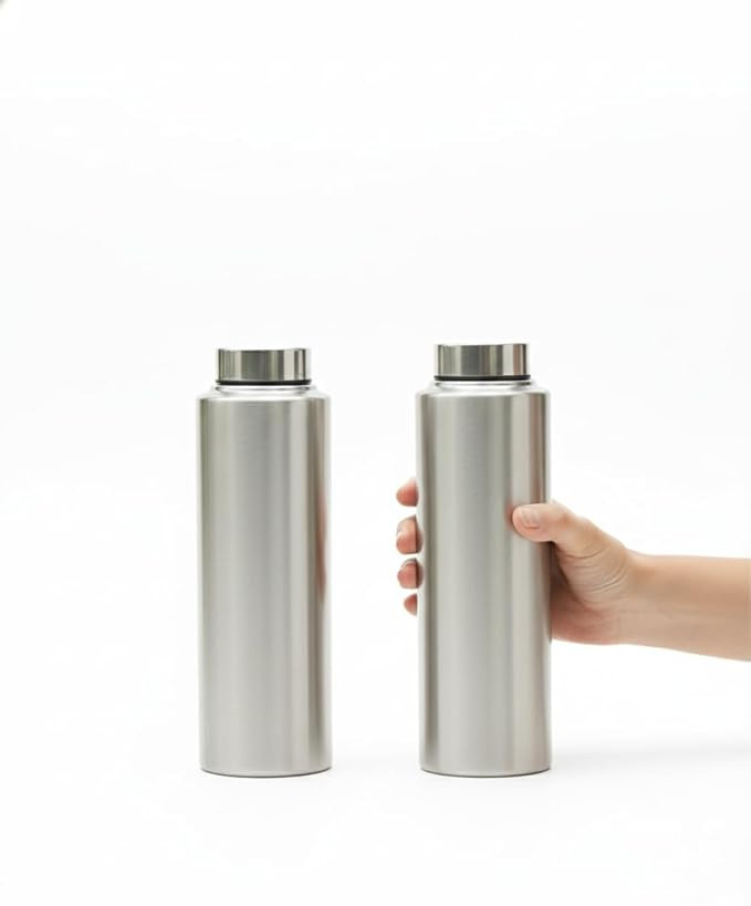 STEEL Stainless Steel Water Bottle (550ml) | Leak Proof, Durable & Rust Proof | Non-Toxic & BPA Free Steel Bottle | Single Valve Steel Bottle| 550ml Approx (Silver, Set Of 2 Bottle)