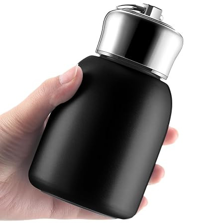 Mini Stainless Steel Vacuum Insulated Water Bottle, 300ml, Black, Leakproof, Hot and Cold, with Keyring Cap (Black)