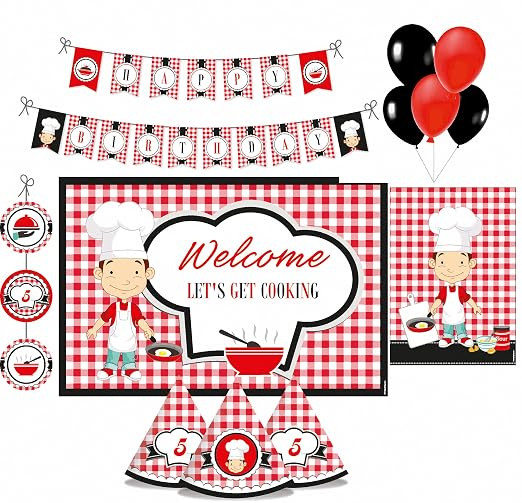 Little Chef Party Decorations Kit - 70 pcs Includes Banner, Balloons, Centerpiece, danglers, Little Chef Birthday Party Supplies, Little Chef Birthday Party Decor, Birthday Banner for Girls Boys Kids