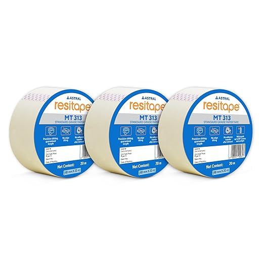 RESITAPE Astral MT (313) Paper Tape | 48 mm x 20 mtr | Pack of 3 | Eco-friendly | Easy-tear Masking Tape, Long Holding Time | Residue-free Removal | Multi-surface Use