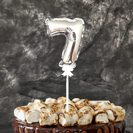 7 Number Foil Balloon Cake Topper Wedding Decor Party Kids Birthday Anniversary Cake Flags Supplies - Silver