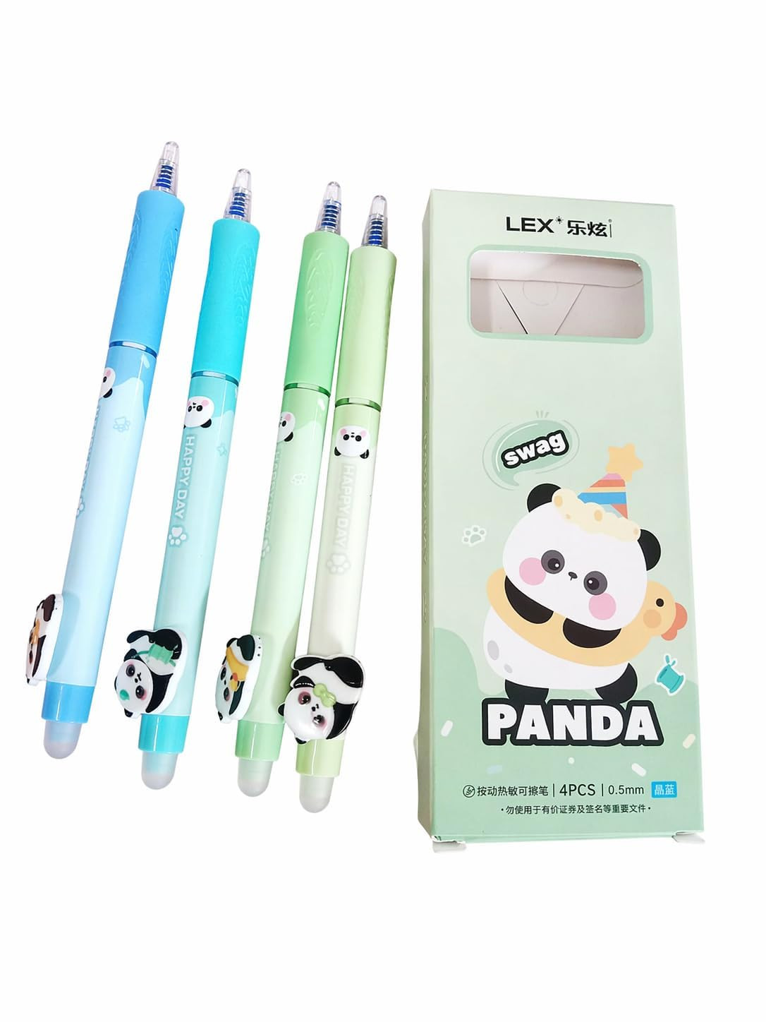 Cute Kawaii Panda Erasable Gel Pens Set Smooth Writing Eraser Tip Animal Design Stationery for School Office Students Kids Teens Creative Journaling Gift Pack of 4