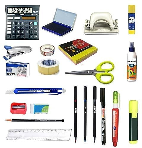 Stationery Kit | Standard Kit for Home Office Use | Essential for Professional, Student Sales & Marketing Executive (24), Multi-Coloured
