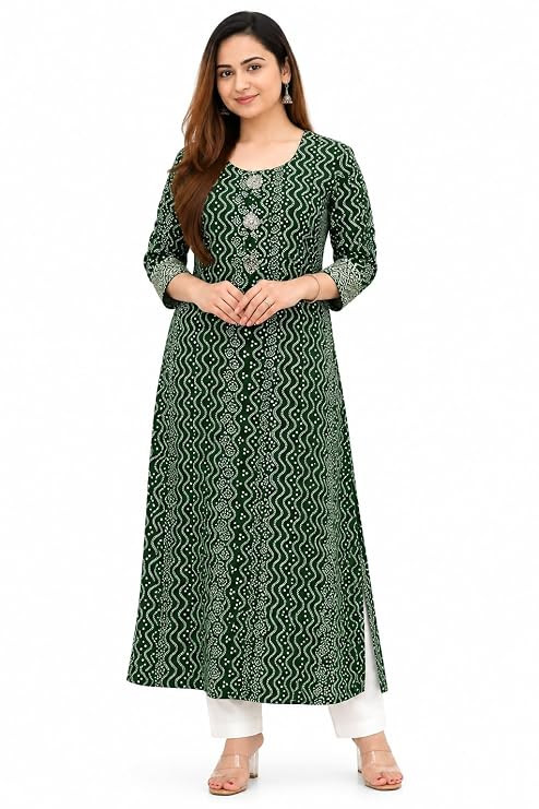 Rayon Straight Long Kurti Printed and Solid Ethnic Wear Calf Length Casual Kurta for Office, Festive, Travel and Regular Use