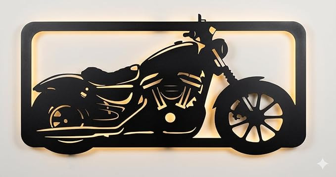 LED Motorcycle Metal Wall Art | Backlit Bike Wall Decor with Warm Light | Modern Metal Wall Hanging for Living Room, Bedroom, Garage | Premium CNC Cut Mild Steel