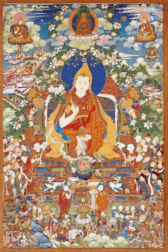 Buddha Vintage Art - A Thangka Depicting The Eight Dalai Lama - Small Poster (Paper,12 x 17 inches, Multicolour)