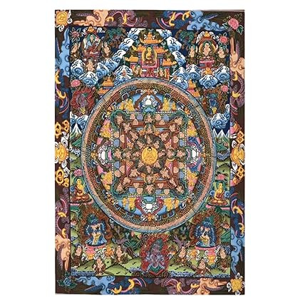 Buddha Tibetan Thangka Canvas Painting | Sacred Mandala Buddhist Wall Art | Meditation Yoga Spiritual Decor for Living Room, Office, Home Decor & Gift | Ready to Hang (18×12 Inches)