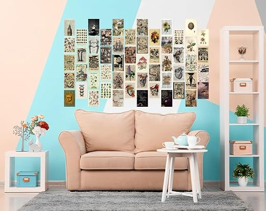 Pack of 54 Vintage Wall Collage Kit Posters - 4 x 6 Inches Wall Decor Poster - Wall Art For Bedroom, Living room, Office - 1 Tissue Tape
