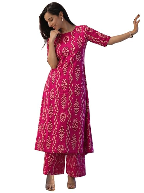Co Ord Set for Women Viscose Printed | A Line Kurta Palazzo Set for Woman | Round Neck Elbow Sleeve Ethnic Dress Stylish Coord Outfit Trendy Womens Clothing