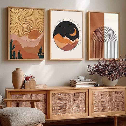 Boho Painting Wall Art Home Decoration Modern Paintings With Frame For Living Room Bed Room Hotel Wall Decor Digital Reprint Set of 3 (13X17 inch)