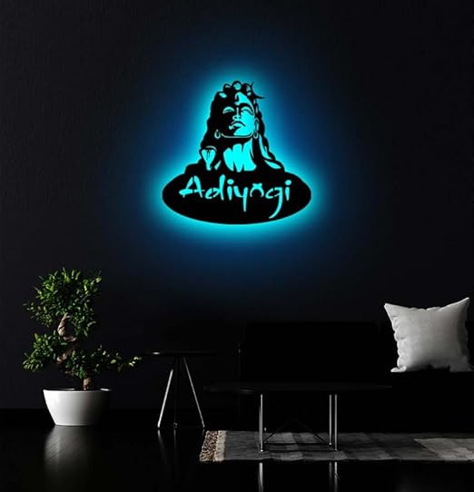 Stylish Lord Shiva, mahakal Wall Art Design LED Backlight Lamp, Kids Room Decorative Wall Design for Living Room, Bedroom 12x12 Inch Multicolor