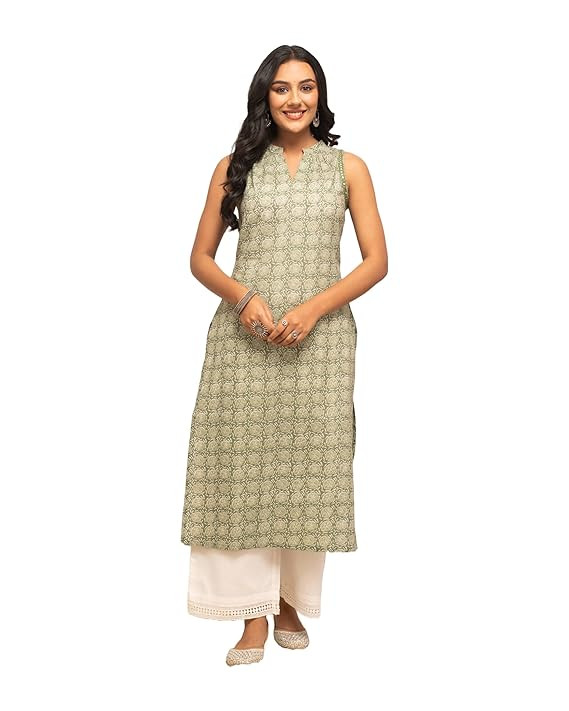Womens Cotton Regular Fit Floral Printed A-Line Kurta