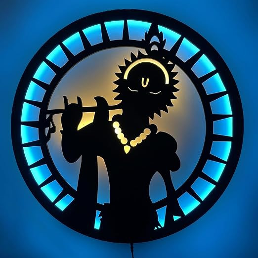 Lord Krishna LED Wall Decor MDF Wood Backlit Wall Art with LED Light for Living Room - Wall Art for Home Decorations (12 inch x 12 inch)
