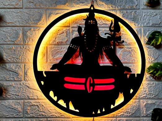 Mahadev Shiv Ji Neon LED Wall Decor MDF Wood Backlit Wall Art With LED Light For Living Room (10x10)