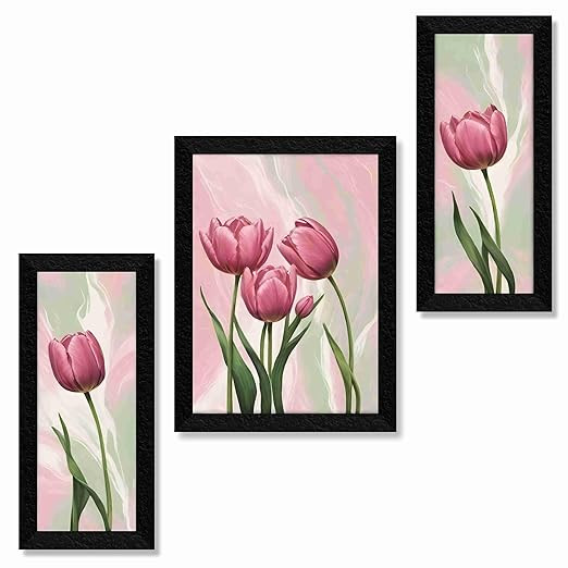 SAF flower pot wall painting for Wall Decoration - Set Of 3, 3d modern art Painting for Living Room Large Size with Frames for Home Decoration, Hotel, Office Paintings 61 cm x 36 cm SANFS36059
