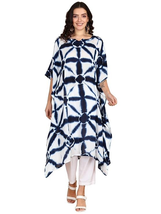 Women Handcrafted Tie & Dye Rayon Crepe Kaftan Dress | Casual Wear | Flowy Kaftan Style | Lightweight & Breathable Fabric