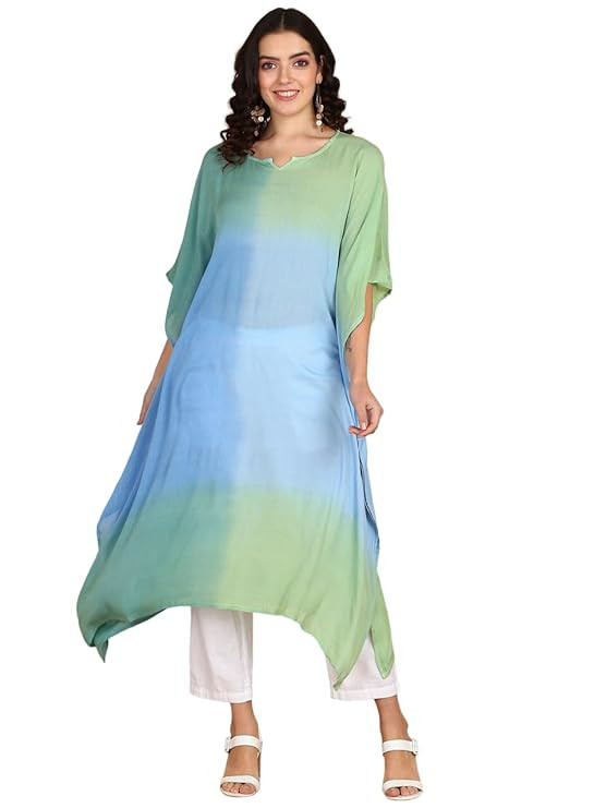 Women Handcrafted Tie & Dye Rayon Crepe Kaftan Dress | Casual Wear | Flowy Kaftan Style | Lightweight & Breathable Fabric