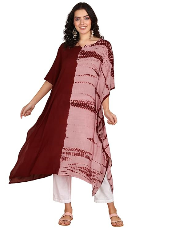 Women Handcrafted Tie & Dye Rayon Crepe Kaftan Dress | Casual Wear | Flowy Kaftan Style | Lightweight & Breathable Fabric