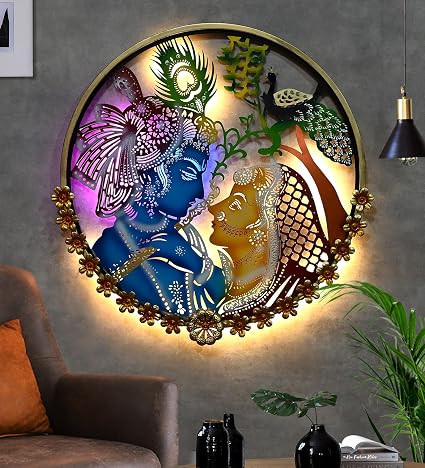Craft Radhe Krishna Round Metal Wall Art Frame | Wall Sculptures Home Decor, Office, Restaurant and for Gift Purposes 25'' Inch Diameter
