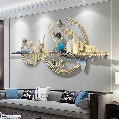 HOME DECOR Metal Wall Art Mountain with Deer for Living Room (52 * 24 Inches) Wall Decoration | Modern Wall Hanging for Bedroom & Home & etc