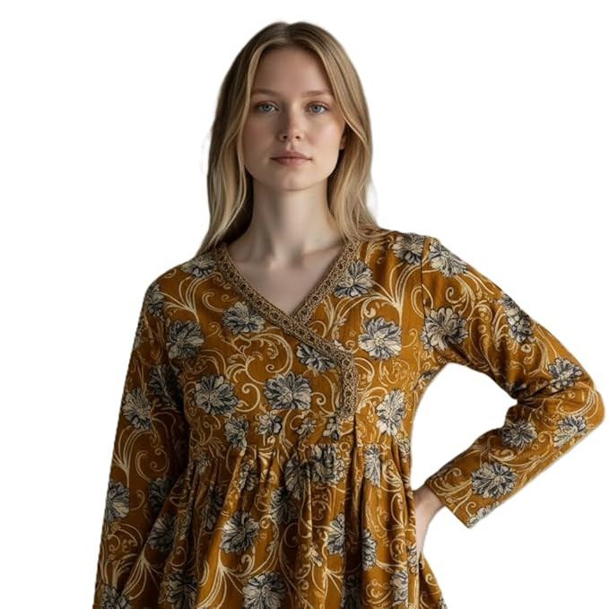 Peplum Top for Women – Jaipuri Cotton Short Kurti for Latest | Lace Detail 3/4 Sleeve Ethnic Tunic Tops for Women | Peplum Top Size XL