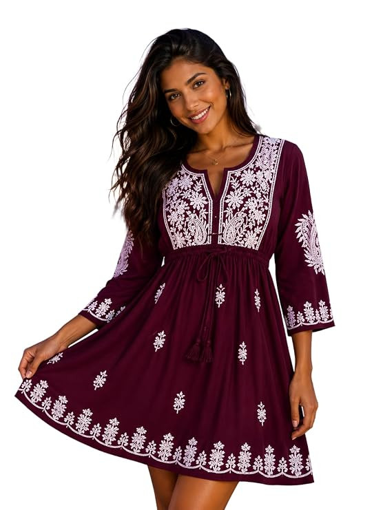 Women's Embroidered Georgette Peplum Top | Ethnic Tunic Kurti with Sheer Sleeves | Casual Top for Women