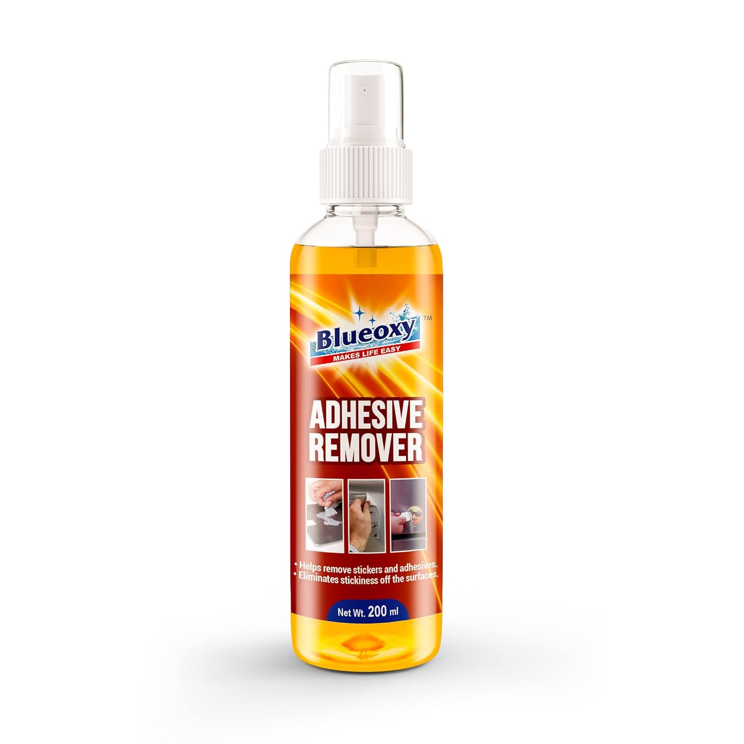 BLUEOXY Adhesive Remover Spray | Used to Remove Gum Glue Stickers Adhesives for Car, Glass, Fridge Door, Any Metal Surface | Car Glass Sticker Remover Spray | Ecological Formulation | 200 ML | QTY 1