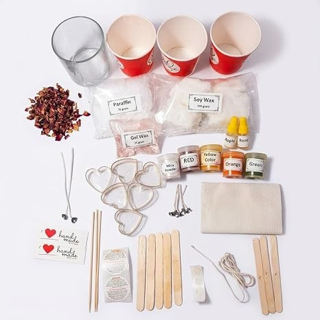 Complete DIY Candle Making Kit for Beginners - Complete Soy Wax, Paraffin & Gel Wax Set with Scented Fragrance Oils, Rich Colors, Mica Powder, Dried Rose Petals & Heart Molds - Perfect Craft Gift