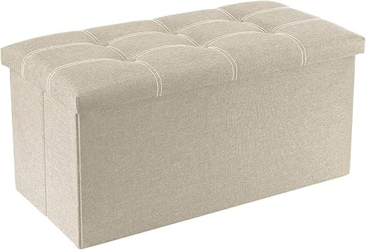 AB SALES Folding Storage Ottoman Bench, Footrest Couch for Living Room, Storage Bench with Padded Seat for Bedroom Hallway, Holds Up to 350lbs, Linen Fabric Ottoman Bench (Beige, 76 X 38 X 38 cm)
