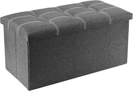AB SALES Folding Storage Ottoman Bench, Footrest Couch for Living Room, Storage Bench with Padded Seat for Bedroom Hallway, Holds Up to 350lbs, Linen Fabric Ottoman Bench (Dark Grey, 76 X 38 X 38 cm)