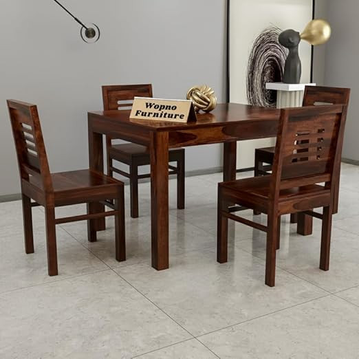 Solid Sheesham Wood 4 Seater Dining Table Set Without Cushioned Chairs for Dining Room | Living Room | Home & Office | Hotels Restaurant & Cafe (Walnut Finish, 4 Seater)