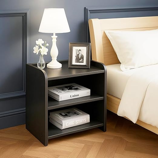 Deion Wooden Bedside Table for Bedroom | Modern Side Table & Nightstand | Bed Side Table with Storage Shelf | Small Wooden Table for Living Room & Home Decor (Wenge Brown)