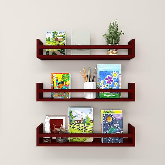 Wall Shelves for Living Room, Bedroom | Wall Mounted Shelf | Wall Hanging Storage Unit | Wall Organiser Shelf (Floating Set of 3-24 Inch) (Brown)