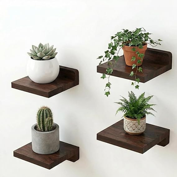 Wall Mount Floating Shelves Set of 4 (Brown) | Engineered Wood Wall Shelf Storage Space Saving Organizer | Mini Display Rack for Living Room, Kitchen, Bathroom & Bedroom
